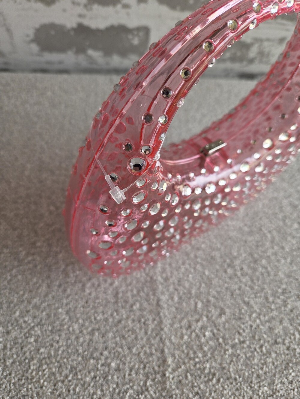 Pink Rhinestone Encrusted Acrylic Round Top Handle Clutch Bag - Picture 5 of 5